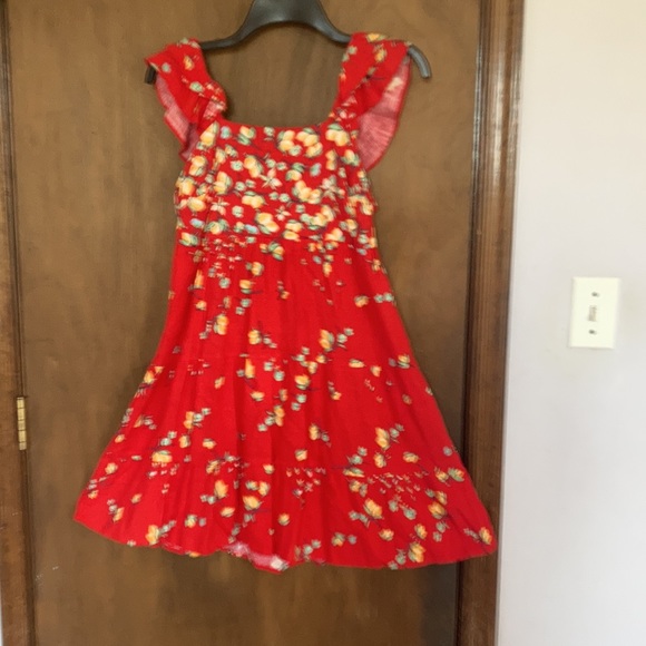 Relist7/18❌ LC LAUREN CONRAD red with lemon & floral print tie back dress - Picture 16 of 16